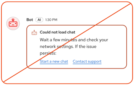 Crossed out screenshot of an alert message with the Red Hat robot icon as an avatar/icon