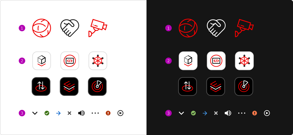 Examples of the three icon categories