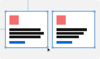 Row of two cards being resized with a mouse pointer