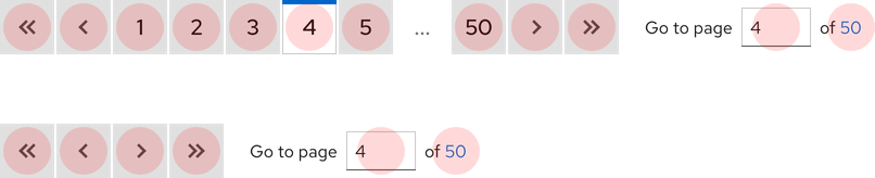 Image of paginations with elements showing adequate touch target spacing