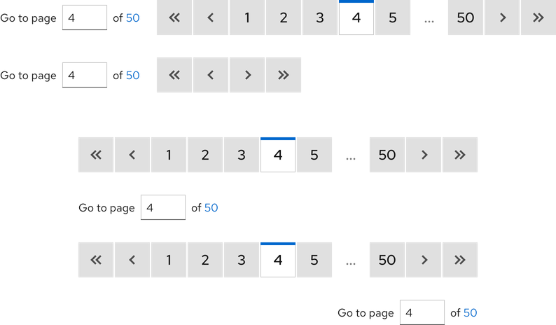Image of paginations with page input fields; one group shows incorrect order and the other group shows incorrect alignment