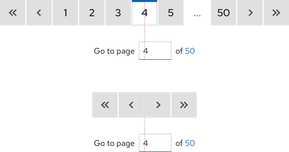 Image of full size and compact size pagination; one has a page input field on the right and the other has one below