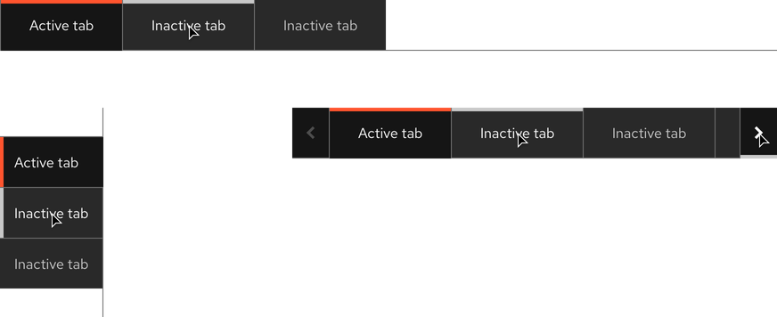 Image of dark theme box tabs hover states