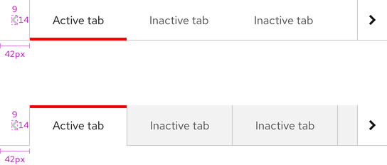 Image of horizontal and vertical tabs with overflow buttons showing padding spacers