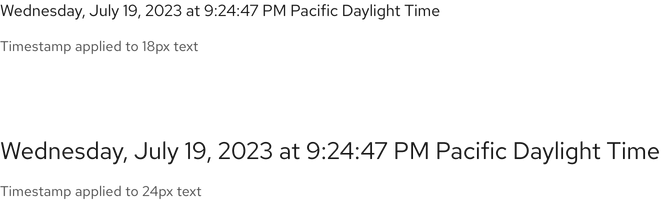 Two lines of text of various sizes with timestamps applied, one is 18px and the other is 24px