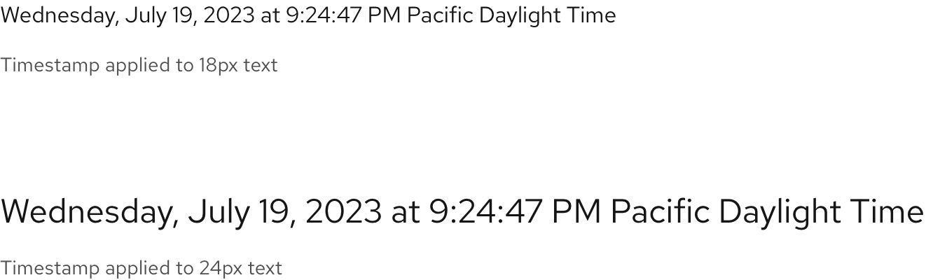 Two lines of text of various sizes with timestamps applied, one is 18px and the other is 24px