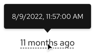 Timestamp with a tooltip on top showing what the date and time would be 11 months previous